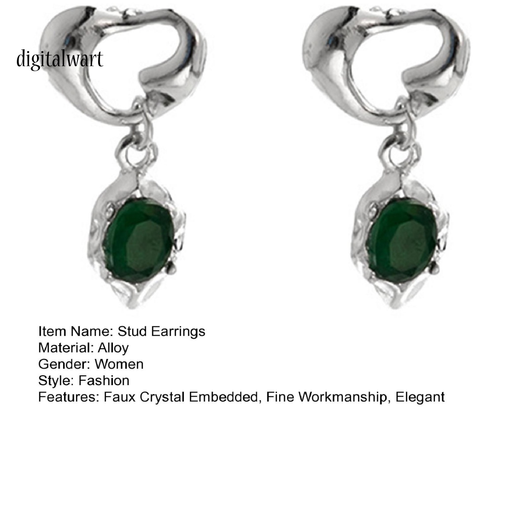Kỹ Thuật Số| 1 Đôi Bông Tai Hình Trái Tim Đính Đá Pha Lê Xanh Lá Phong Cách Retro