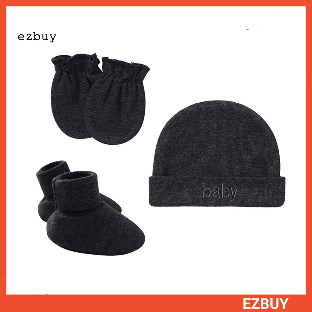 1 Bộ Vỏ Bọc Chân + Nón + Găng Tay + Găng Tay Bằng Cotton Màu Trơn Chống Chảy Xệ Dành Cho Bé Sơ Sinh