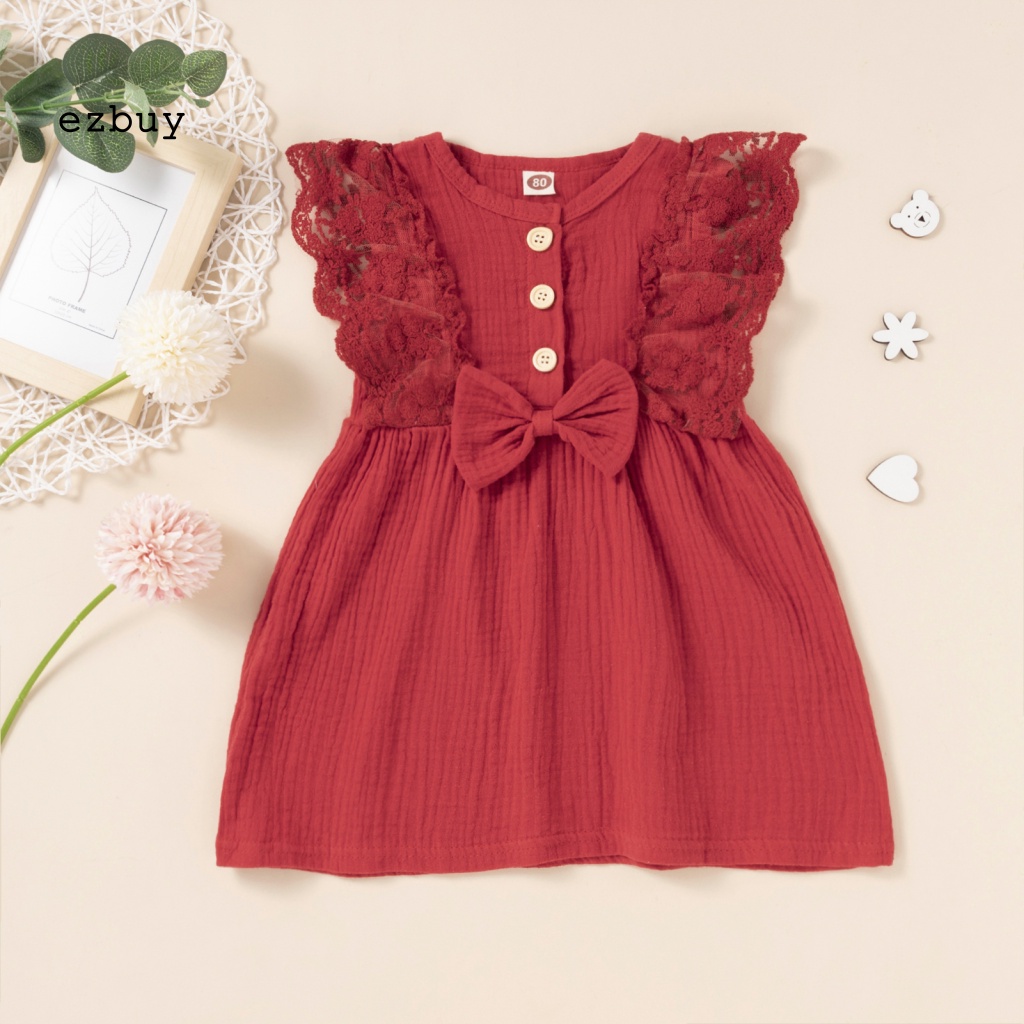 Đầm Cotton Sát Nách Thắt Nơ Thân Thiện Với Da Thời Trang Mùa Hè Cho Bé Gái