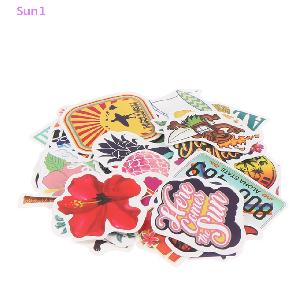 Set 50 Sticker Hoạt Hình Dán Trang Trí Laptop Ván Trượt Phong Cách Hawaii