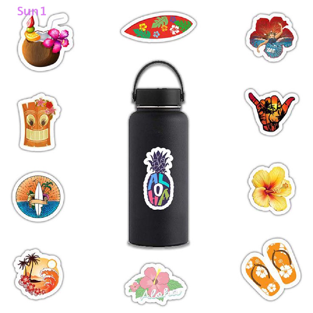 Set 50 Sticker Hoạt Hình Dán Trang Trí Laptop Ván Trượt Phong Cách Hawaii