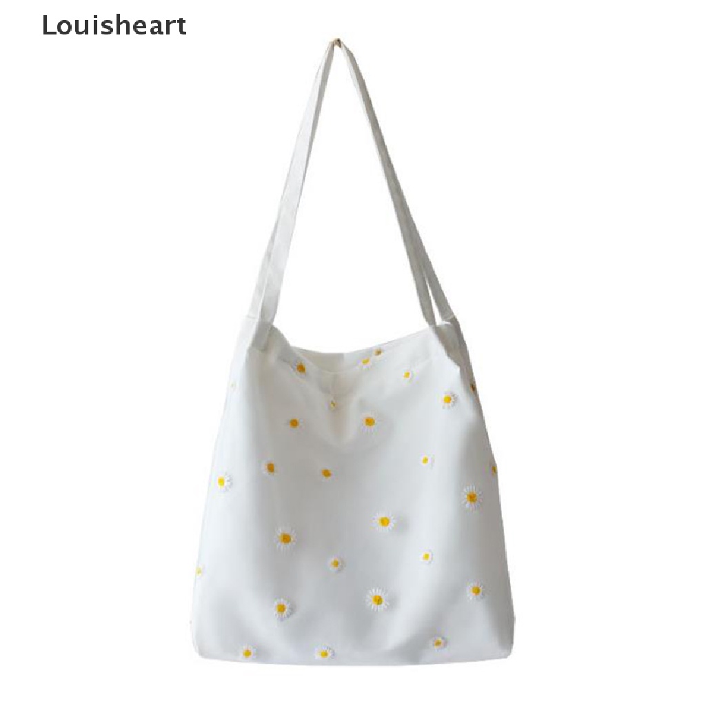 Túi Xách Louisheart Hai Lớp Bằng Vải Canvas In Hoa Cúc Dại Phong Cách Hàn Quốc Thời Trang