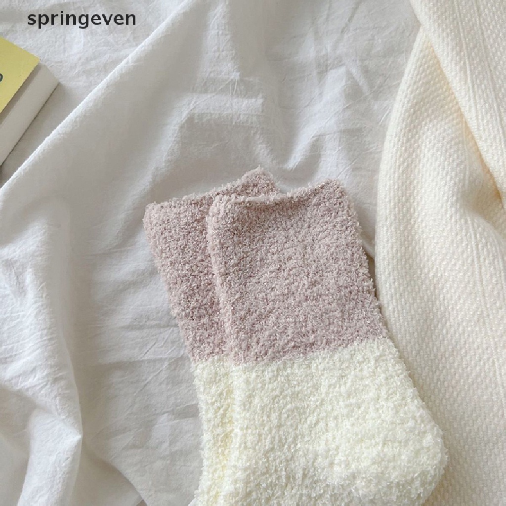 Springeven Vớ Nhung San Hô Dày Dặn Ấm Áp Màu Macaron Hình Mặt Trăng Mùa Thu / Đông Cho Nữ Mặc Ngủ Tại Nhà