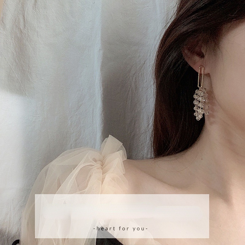 Bông Tai Mạ Bạc 925 Dáng Dài Đính Hạt Pha Lê Tua Rua Đơn Giản Thời Trang Phong Cách Hàn Quốc Cho Nữ