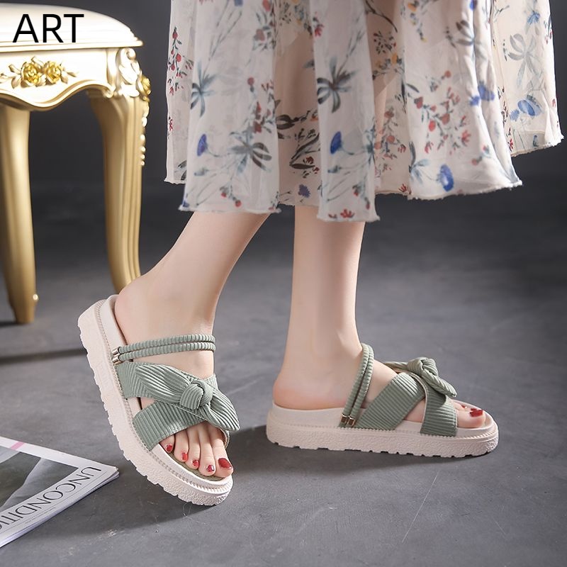 Dép Sandal Đế Dày Đính Nơ Phong Cách Roman Thời Trang Mùa Hè Mới 2023