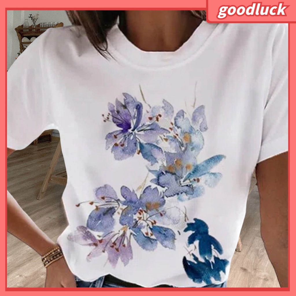 Áo Thun Cổ Tròn In Họa Tiết Hoa 3D Màu Nhuộm Thời Trang Cho Nữ