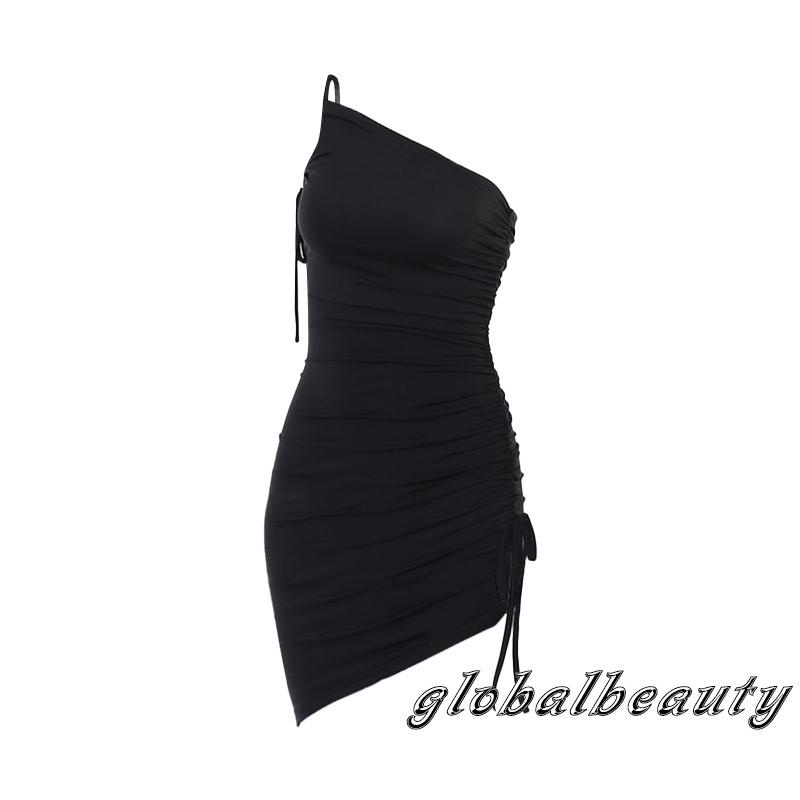 Đầm Ngắn Không Tay Kiểu Dây Rút Màu Đen Thời Trang Mùa Hè Cho Nữ