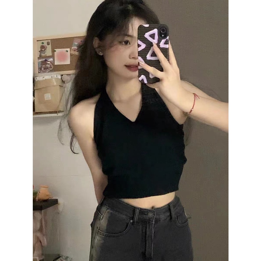 Áo Hai Dây Mùa Hè Dáng Ngắn Kiểu Dáng Đơn Giản Hợp Thời Trang Dễ Phối Đồ