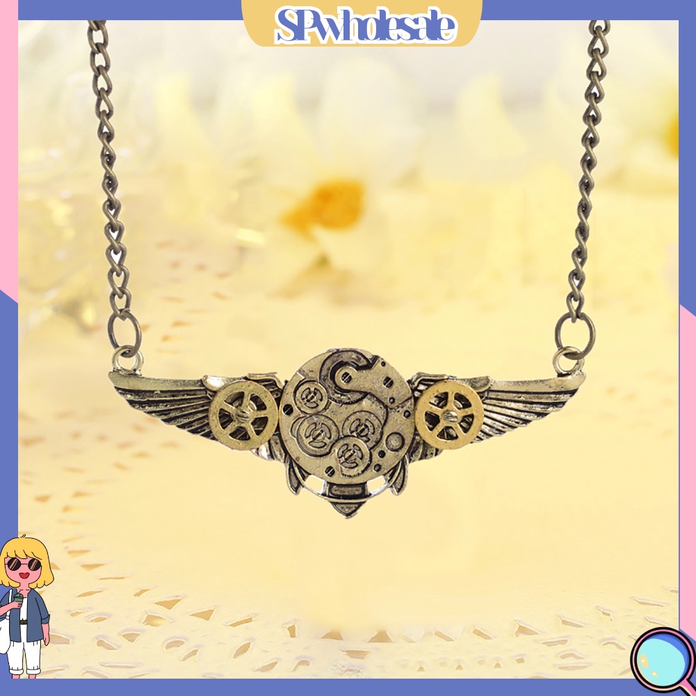 &lt;SPwholesale&gt; Vòng cổ Dài Mặt Bánh Răng Và Cánh Thiên Thần Phong Cách Steampunk Cổ Điển