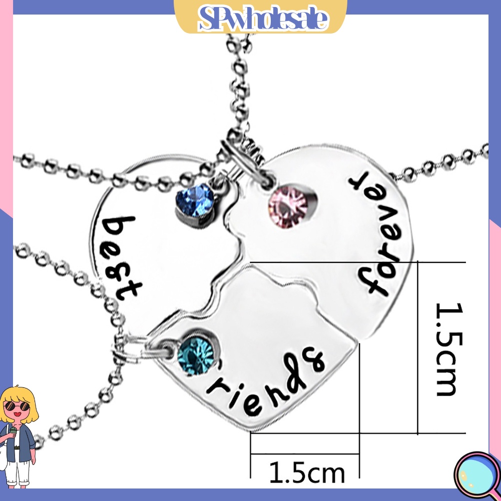&lt;SPwholesale&gt; Bộ 3 Vòng cổ Mặt Trái Tim Đính Đá Cho Bạn Thân