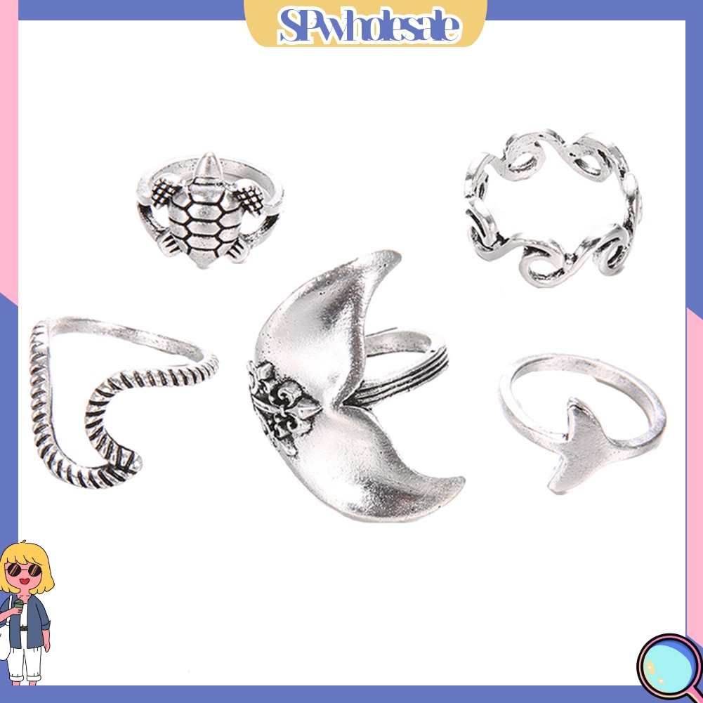 <SPwholesale> Set 5 Nhẫn Đeo Khớp Ngón Tay Phong Cách Boho Cho Nữ