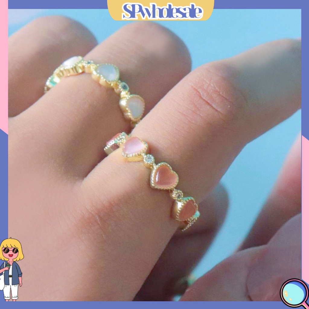 Nhẫn Hở Đồng Đính Đá Opal Hình Trái Tim Thời Trang Có Thể Điều Chỉnh Cho Nữ