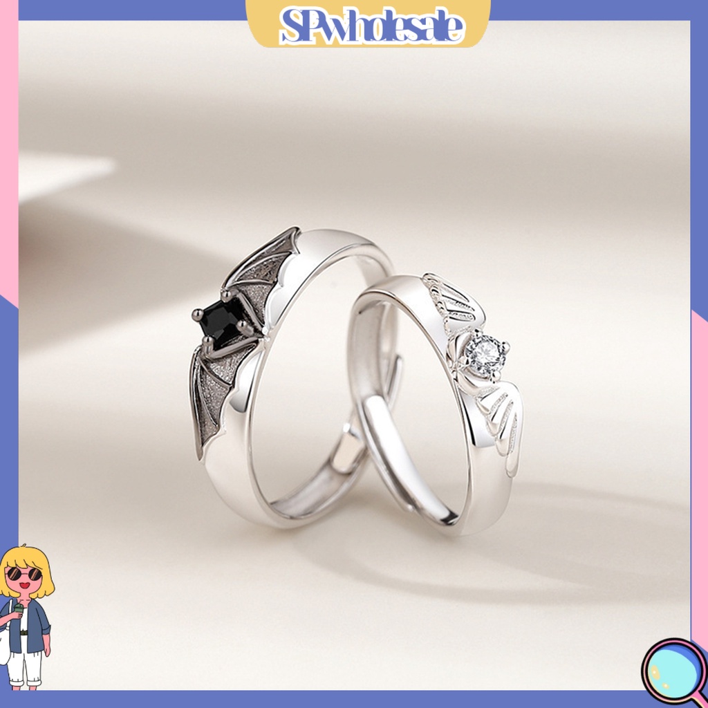 <SPwholesale> Nhẫn Đính Đá Zircon Mạ Điện Sáng Bóng Trang Trí Cánh Thiên Thần Quỷ Quà Tặng Cho Cặp Đôi