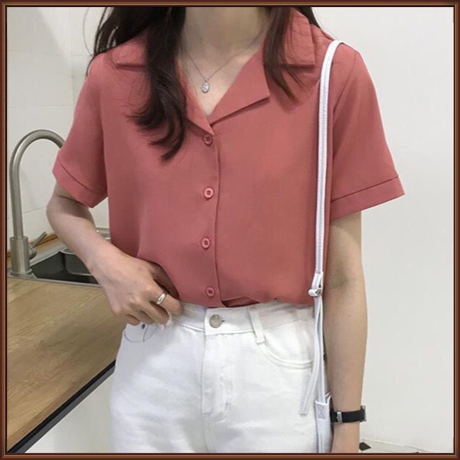 Áo Sơ Mi Voan Tay Ngắn Cổ Chữ V Màu Sắc Đơn Giản Thanh Lịch Thời Trang Cho Nữ