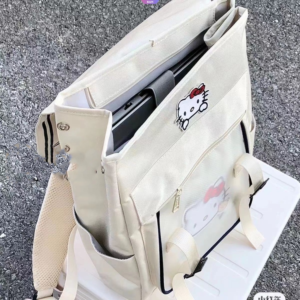 Ba Lô Oxfordfabric Hoạt Hình Sanrio Hello Kitty Đơn Giản Nhiều Ngăn Có Khóa Kéo Sức Chứa Lớn Cho Nữ Sinh [RAIN]