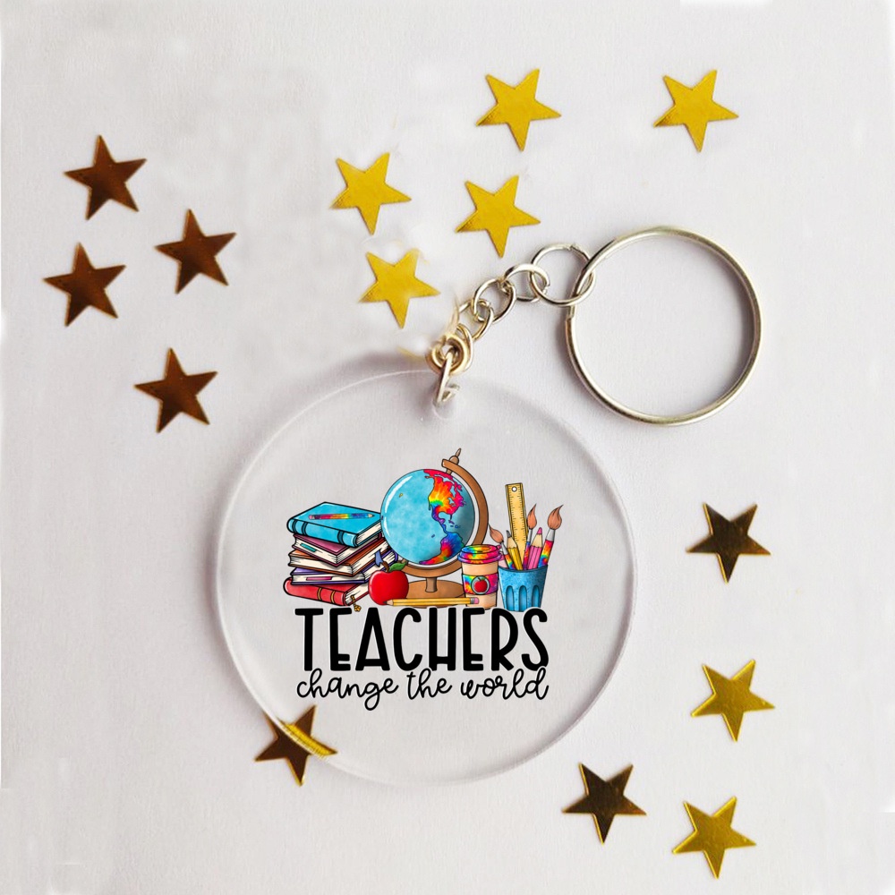 Móc Điện Thoại Bằng acrylic Có Dây Đeo In Chữ Teacher change the world