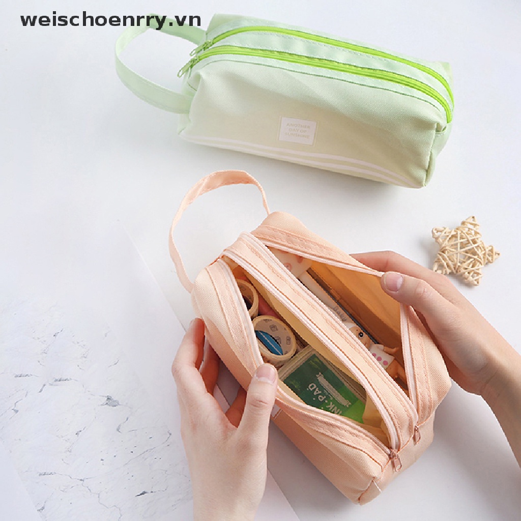 Túi Đựng Bút Bằng Vải canvas Hai Ngăn Thiết Kế Dễ Thương Cho Học Sinh