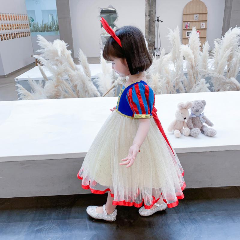 Đầm Công Chúa Bạch Tuyết Tay Ngắn Phối Lưới Thời Trang Xinh Xắn Cho Bé Gái