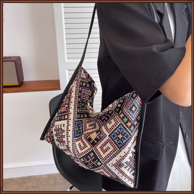 Túi Xách Đeo Vai Vải Bạt Ngăn Chứa Rộng Họa Tiết Dân Tộc Thời Trang Nữ