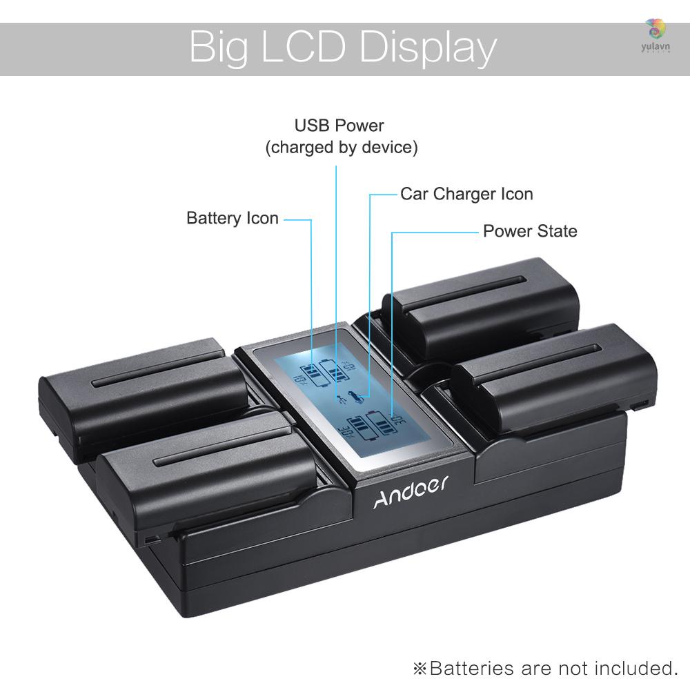 Bộ Sạc Pin Máy Ảnh Kỹ Thuật Số 4 Kênh Andoer NP-F970 Cho NP-F550 F750 F950 NP-FM50 FM500H QM71