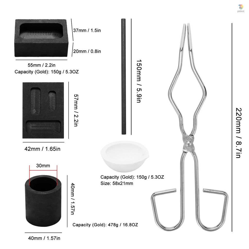 Bộ 6 Dụng Cụ Nấu Tan Chảy Graphite / Than Chì / Đá Graphite Bằng Bạc Tiện Dụng