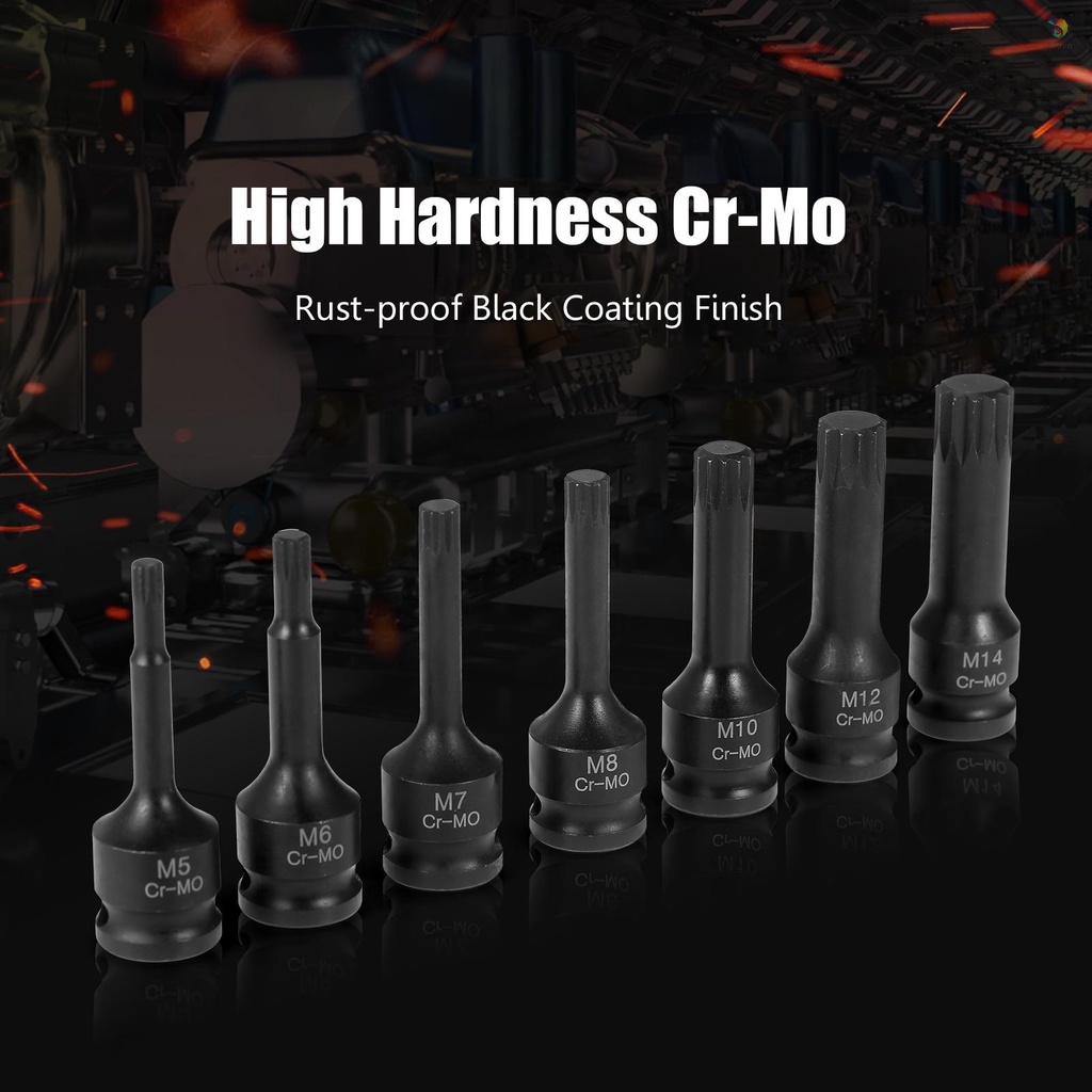 Bộ 7 Đầu Nối Vuông Bằng Thép 3 / 8-inch (5mm 6mm 7mm 8mm 10mm 12mm 14mm) XZN Cr-Mo