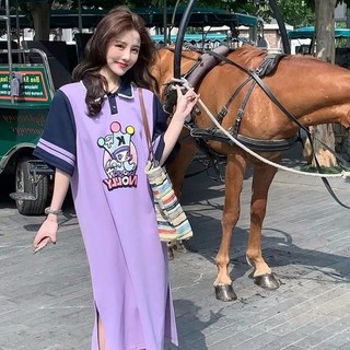 Đầm cổ polo nữ tay ngắn màu tím kiểu pháp