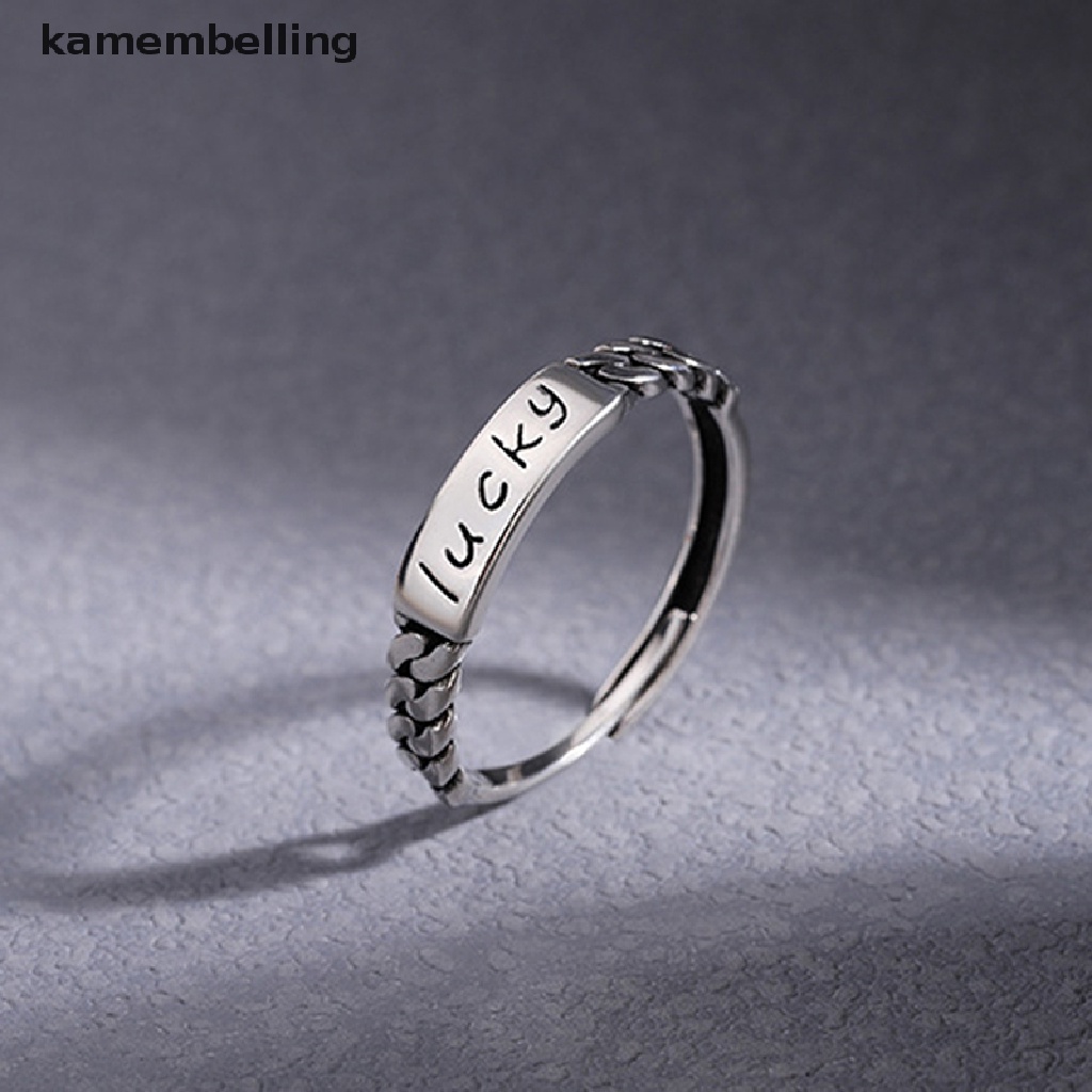 Kamembelling Nhẫn Hở Mạ Bạc 925 In Chữ lucky Phong Cách hip hop Hàn Quốc Thời Trang Cho Nữ