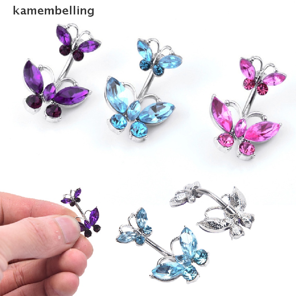 Kamembelling Khuyên Rốn Hình Bướm Đính Đá Zircon Quyến Rũ