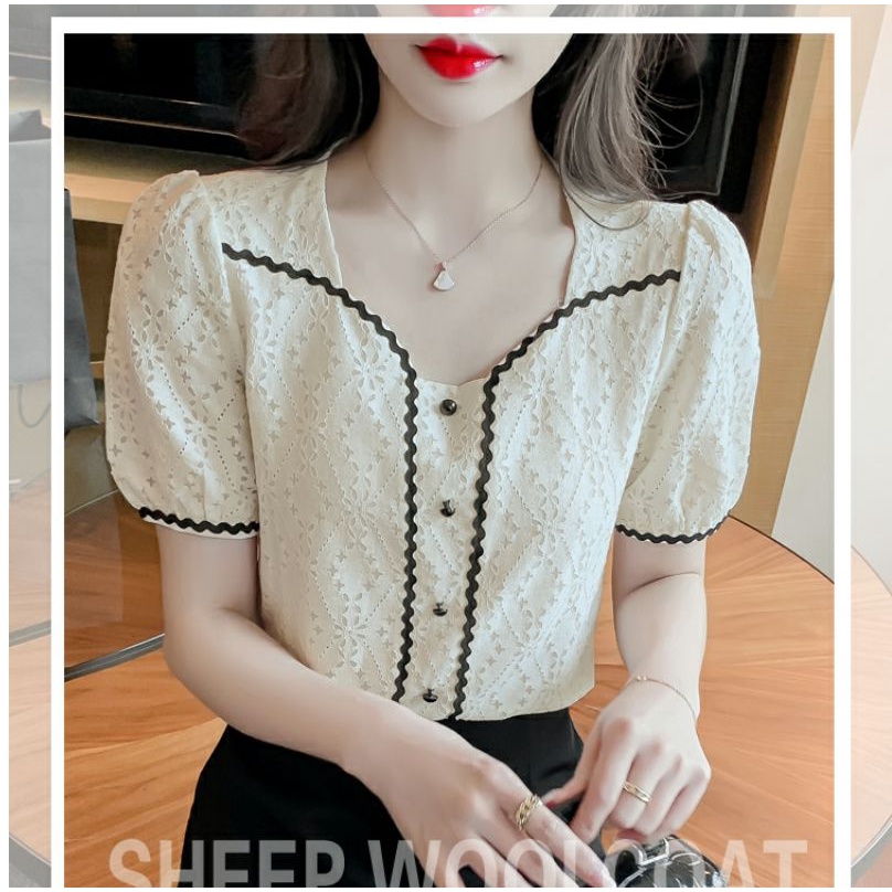 Mới Đầm Chiffon Tay Ngắn Phối Ren Thời Trang Mùa Hè