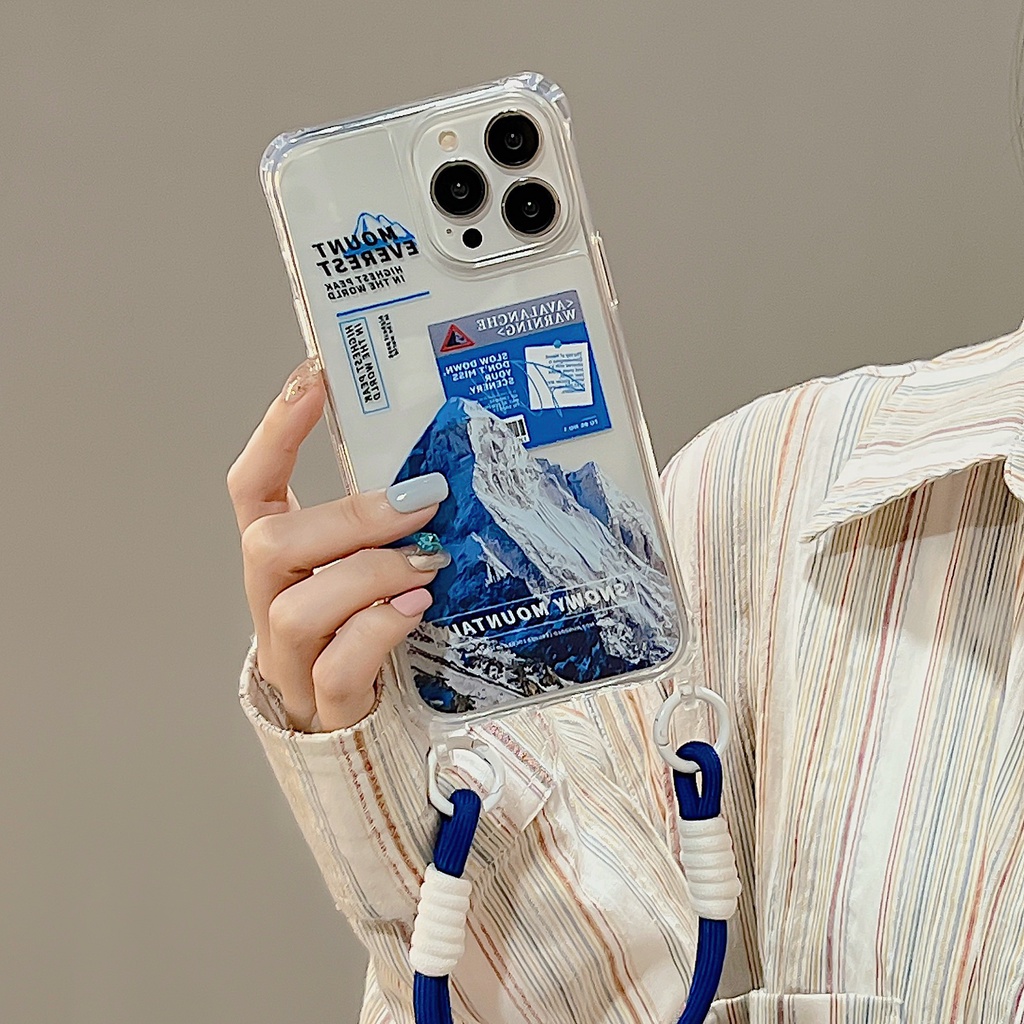 Ốp Điện Thoại Tpu Dẻo Trong Suốt Họa Tiết Ngọn Núi Tuyết Đơn Giản Chống Sốc Kèm Dây Đeo Cho iphone 12 14 13 11 Pro Max