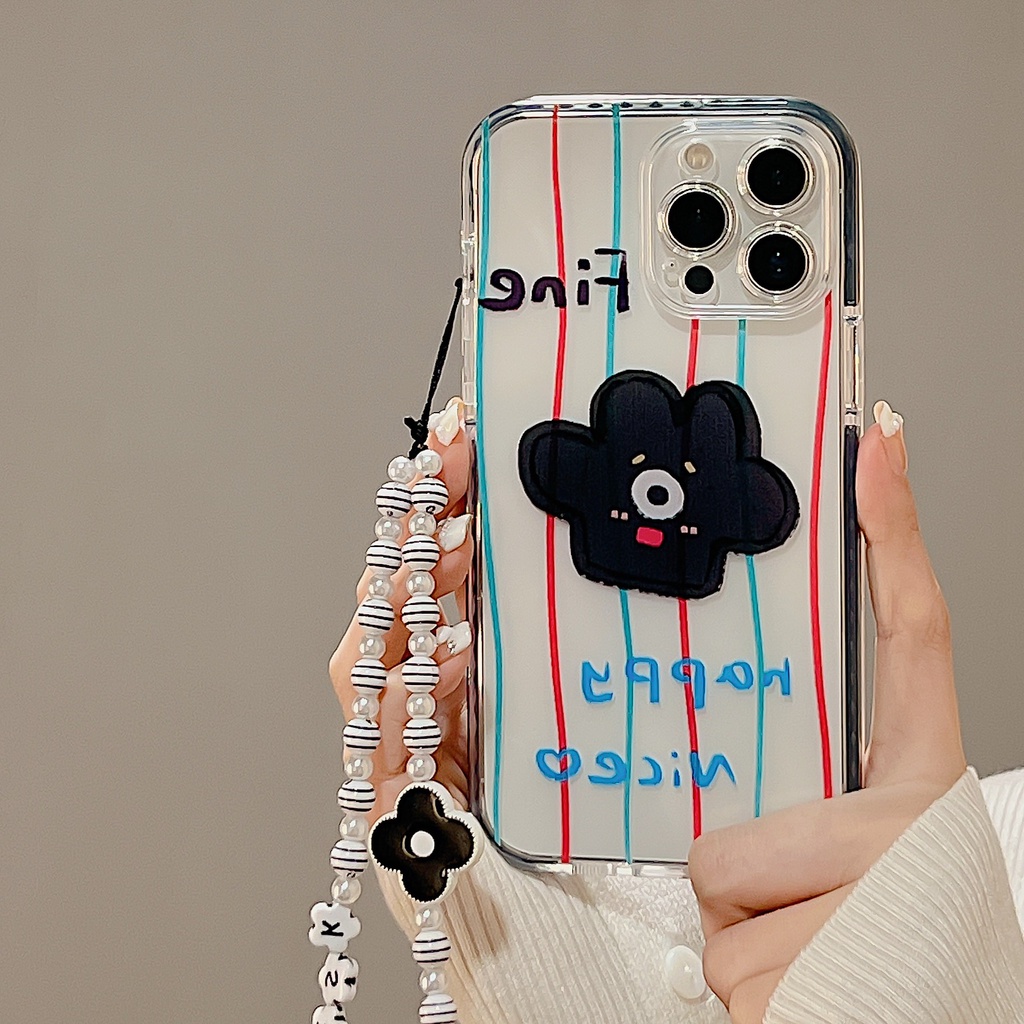 Ốp Điện Thoại Tpu Dẻo Trong Suốt Họa Tiết Hoạt Hình Kèm Dây Đeo Ngọc Trai Cho iphone 12 14 13 11 Pro Max