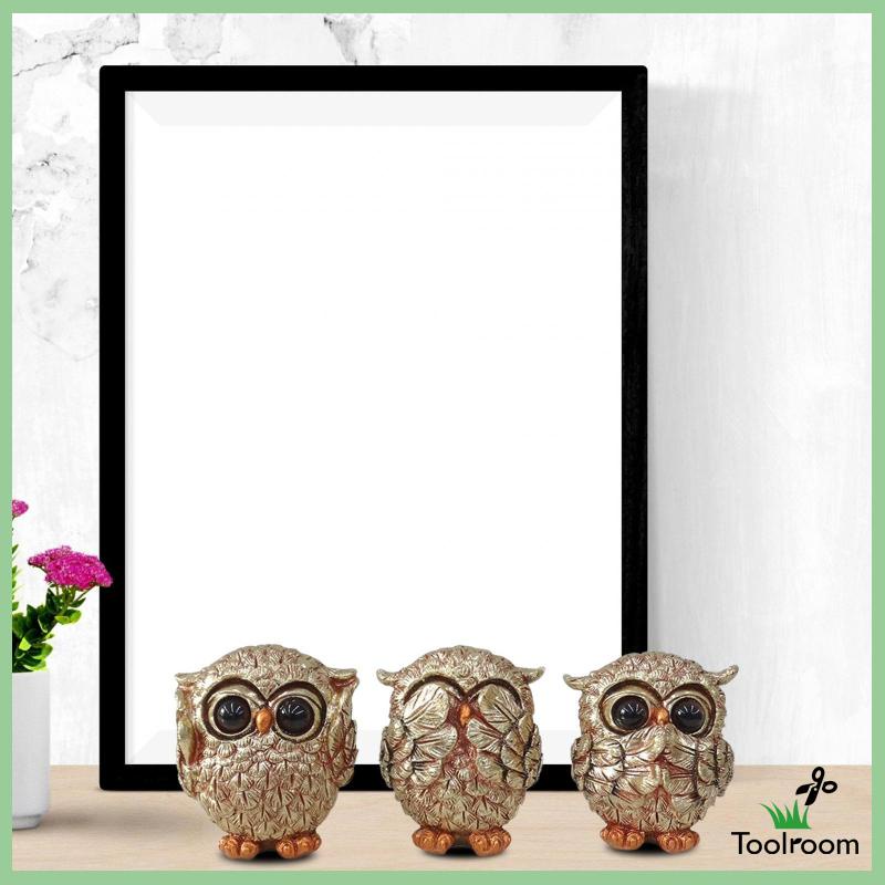 Set 3 Bức Tượng Chim Cú Bằng Nhựa Resin Trang Trí Phòng Khách