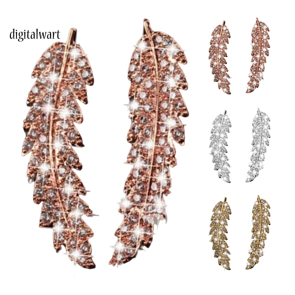 Kỹ Thuật Số| 1 Đôi Bông Tai Hình Chiếc Lá Đính Đá Zircon Lấp Lánh Dành Cho Nữ