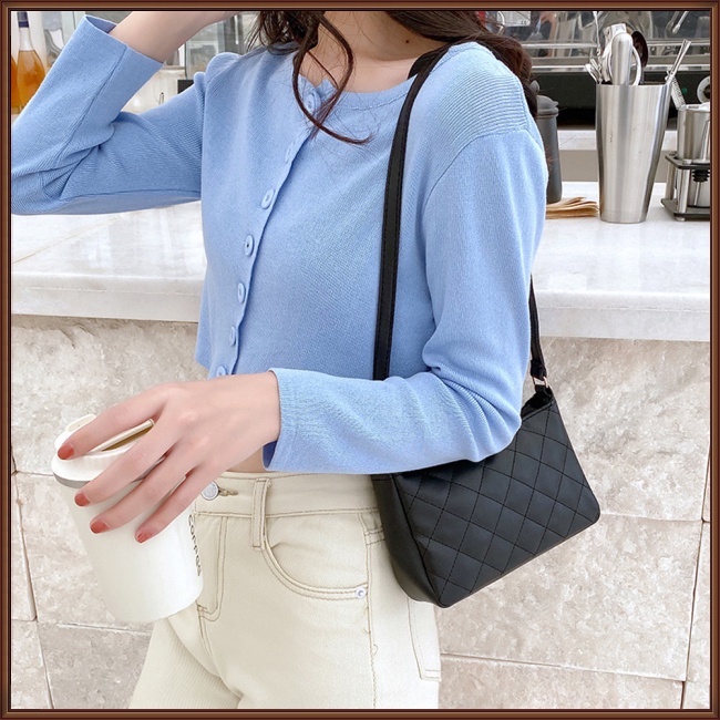 Túi Đeo Chéo Vai Bằng Da Nhân Tạo Màu Trơn Thêu Họa Tiết Hình Thoi Thời Trang Cho Nữ