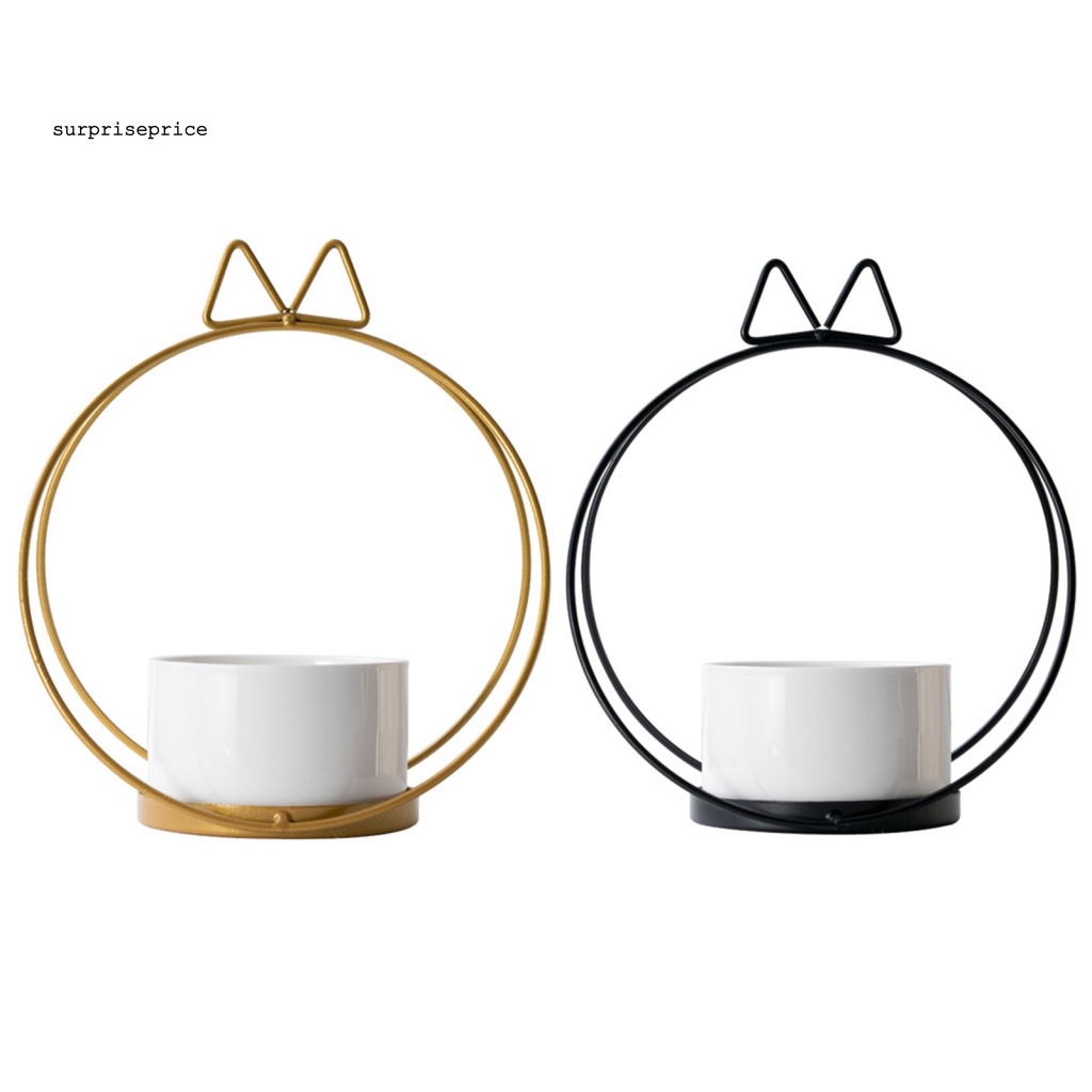 Chậu Trồng Cây Hình Tròn Cỡ Nhỏ Thiết Kế Tai Mèo Kèm Khung Sắt Để Bàn Tiện Dụng