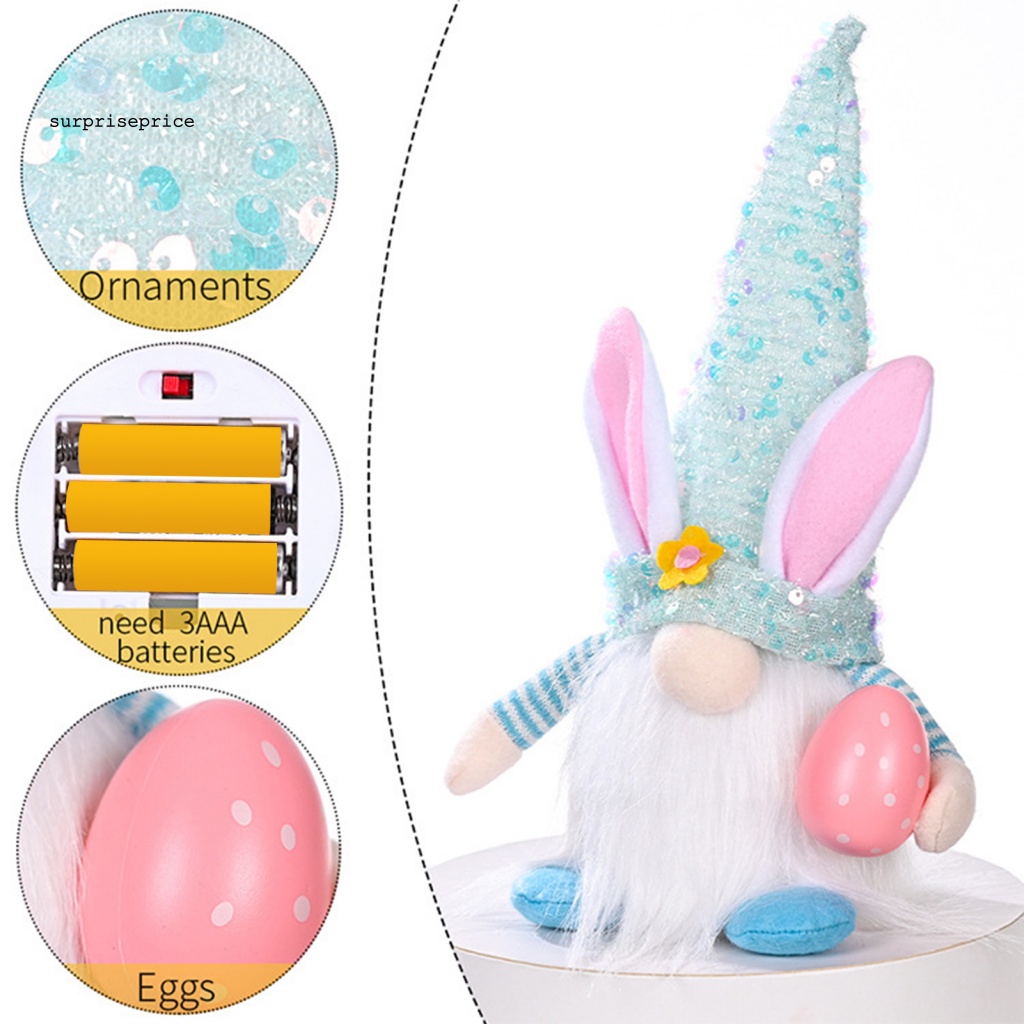 Spa Mũ Búp Bê Vô Diện Thiết Kế Mũ Tai Thỏ Trắng Dài Bằng Vải Có Đèn LED Phát Sáng Trang Trí Lễ Phục Sinh Hom