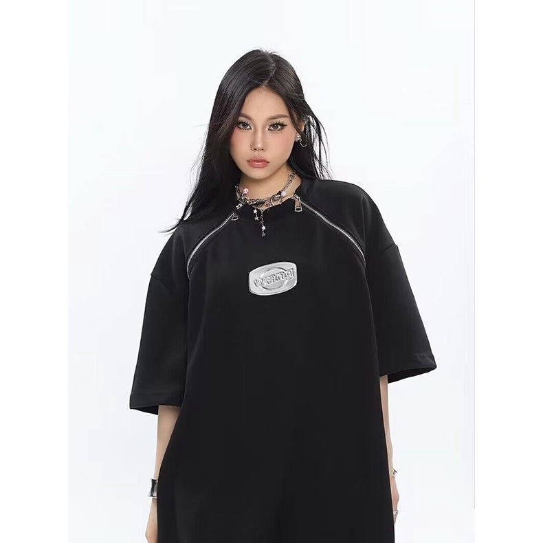 Áo Thun Tay Ngắn Cổ Tròn Có Khóa Kéo Thiết Kế Đường Phố Phong Cách Hàn Quốc Thời Trang Mùa Hè Mới Cho Nam Và Nữ