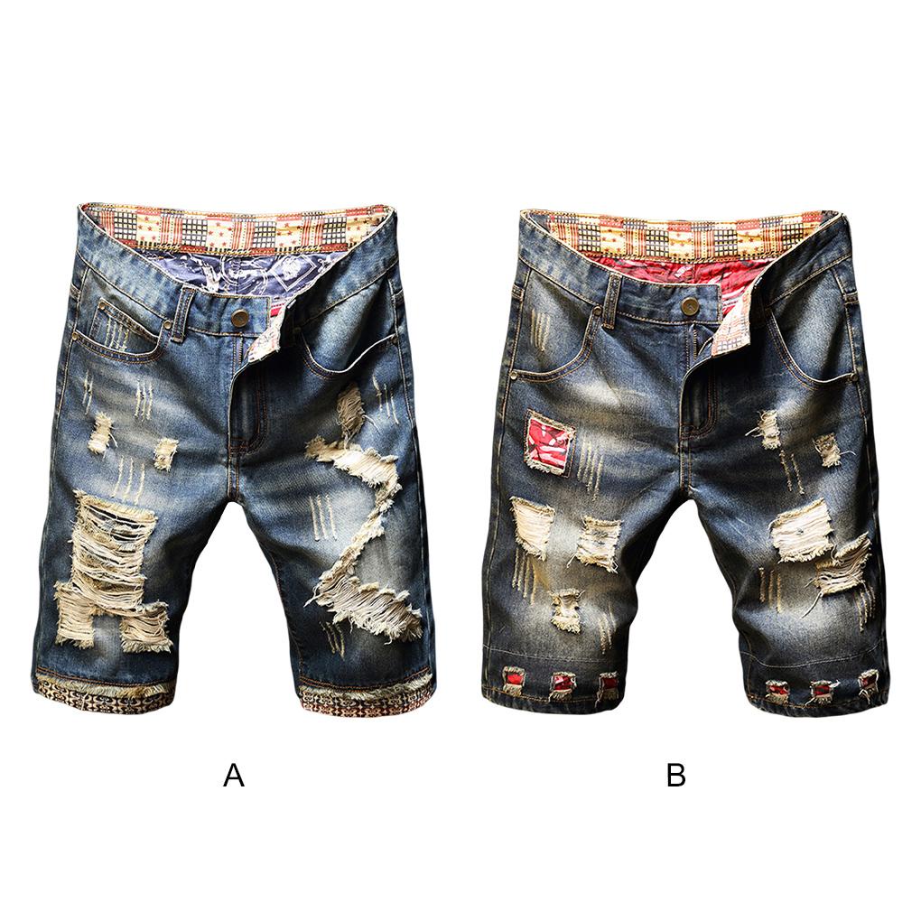 Quần Short Denim Cotton Dáng Rộng Phối Khóa Kéo Rách Thời Trang Mùa Hè Cho Nam