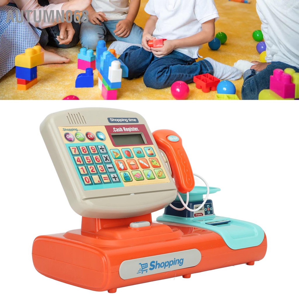 Autumn063 Đồ chơi thu ngân có âm thanh điện tử Máy tính tiền Playset Quà tặng sinh nhật cho trẻ mới biết đi