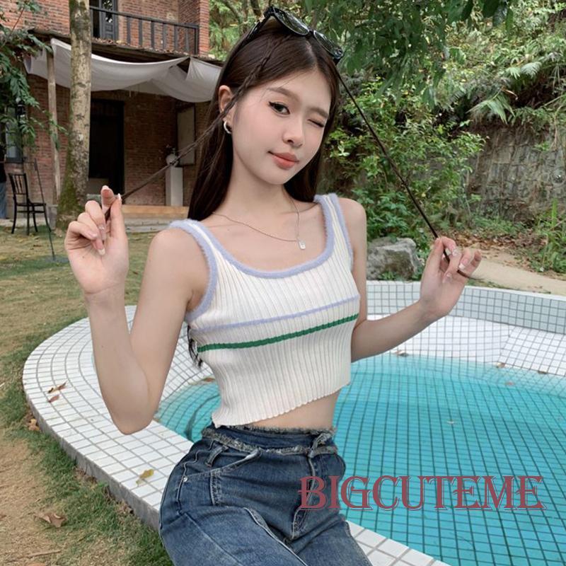 Áo Croptop Dệt Kim Không Tay Màu Sắc Thời Trang Xuân Hè Dành Cho Nữ