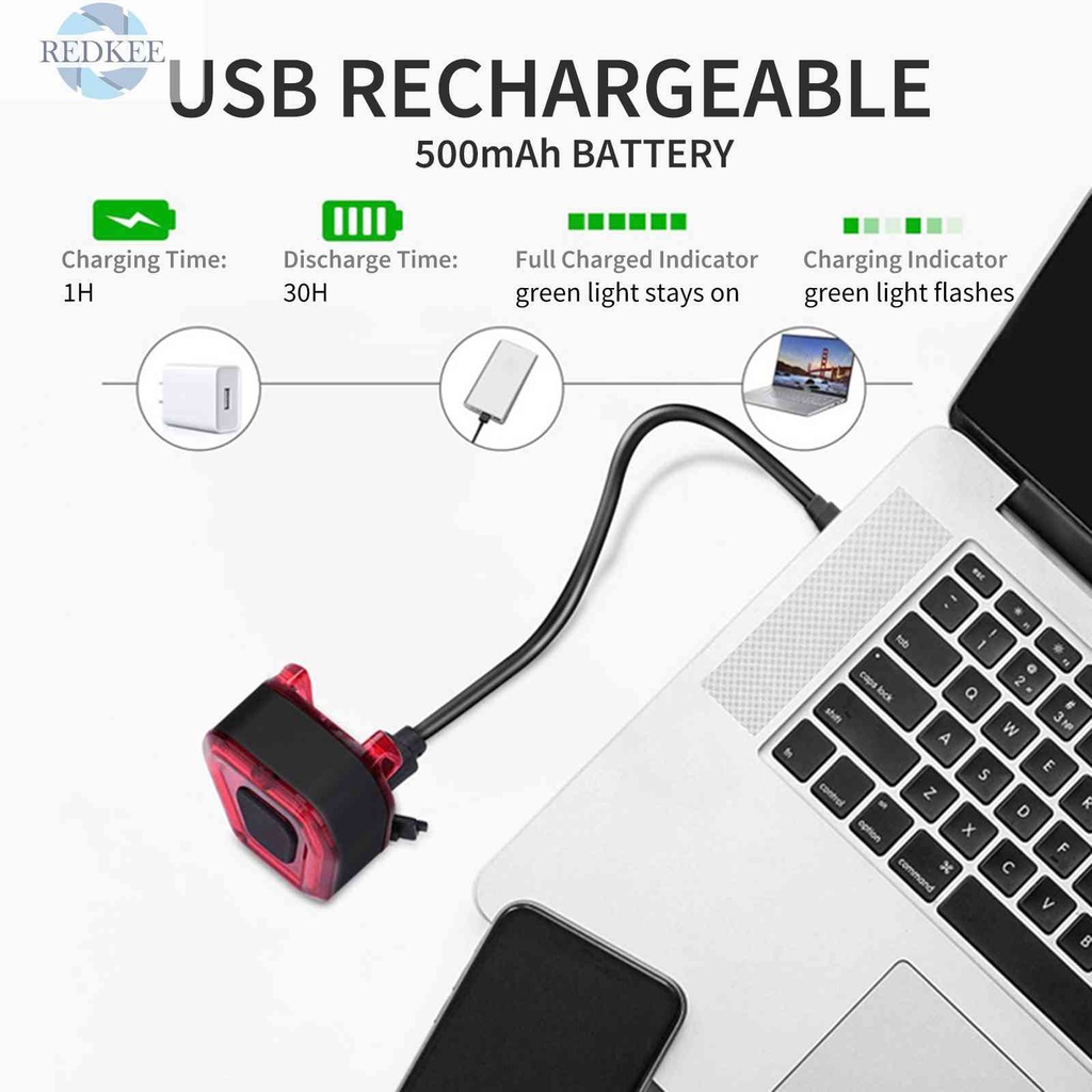 Đèn Gắn Đuôi Xe Đạp 5 Chế Độ Sáng Có Thể Sạc Lại Bằng Hợp Kim Nhôm