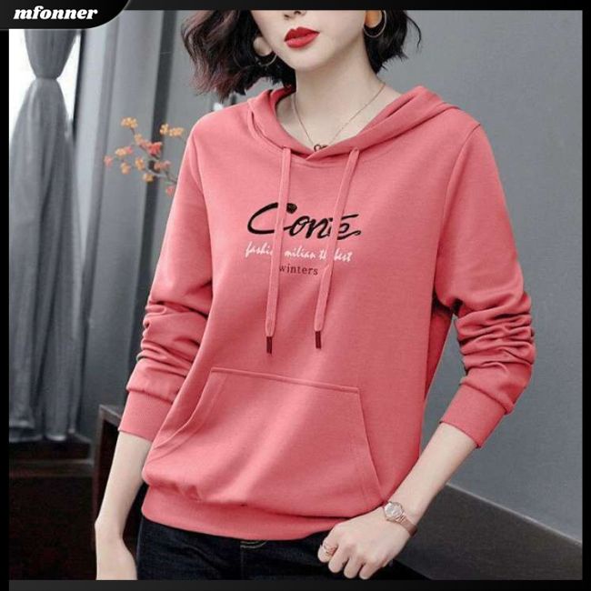 Áo Hoodie Tay Dài Dáng Rộng In Chữ Thời Trang Cho Nữ