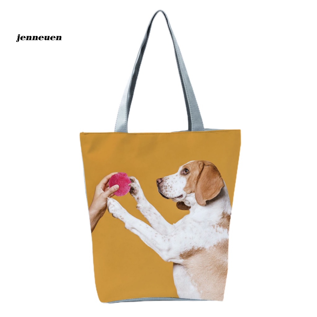 Túi Tote Đeo Vai / Xách Tay Sức Chứa Lớn Có Khóa Kéo In Họa Tiết Chú Chó Dễ Thương Cho Nữ