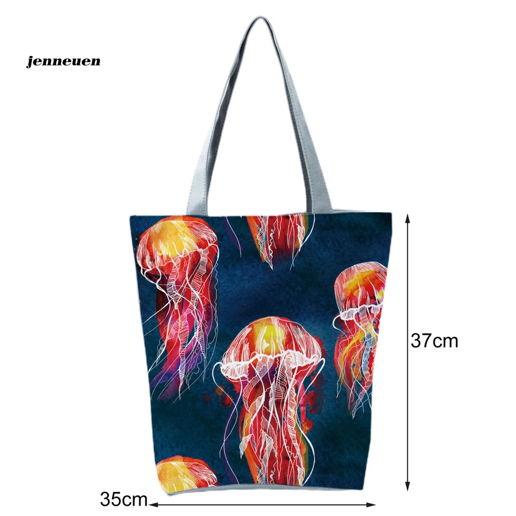 Túi Du Lịch Đeo Vai Sức Chứa Lớn In Họa Tiết Sứa Biển Màu Sắc Tươi Sáng Có Khóa Kéo Thời Trang