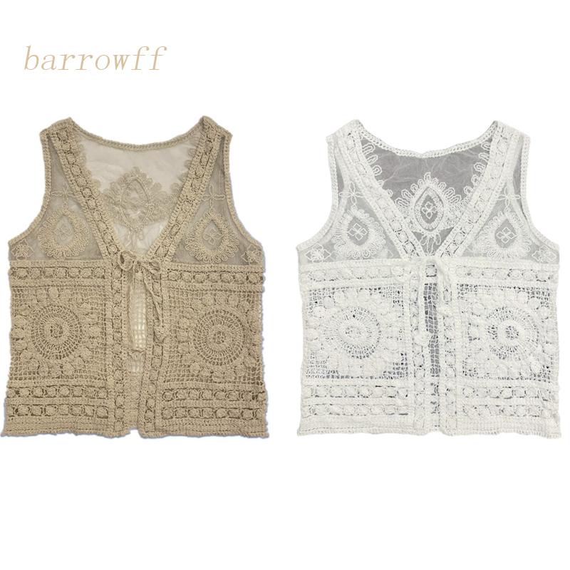 Brroa Áo Sát Nách Cotton Đan Móc Khoét Lỗ Phối Dây Buộc Quyến Rũ Thời Trang Mùa Hè Cho Nữ