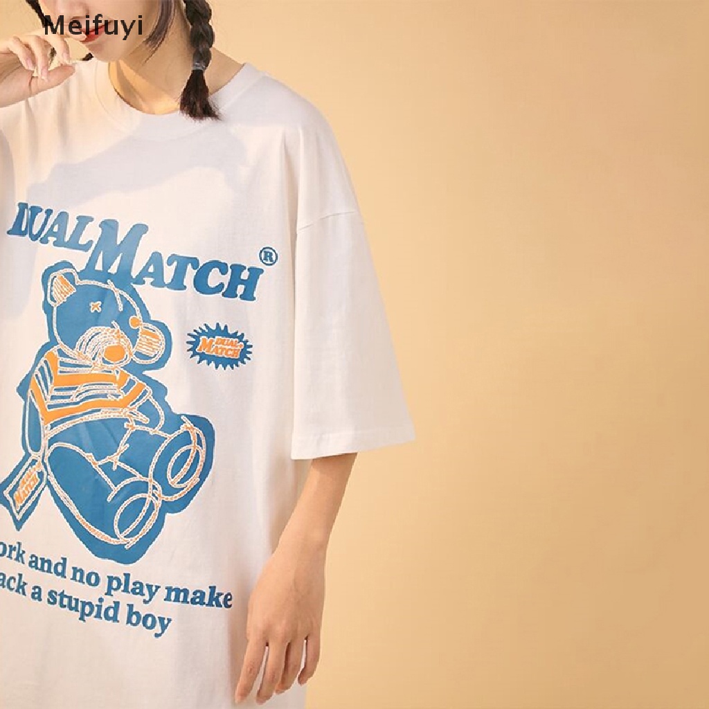 Áo Thun Tay Ngắn Cổ Tròn Dáng Rộng In Hình Gấu Kiểu Retro Mỹ Xinh Xắn Cho Nữ