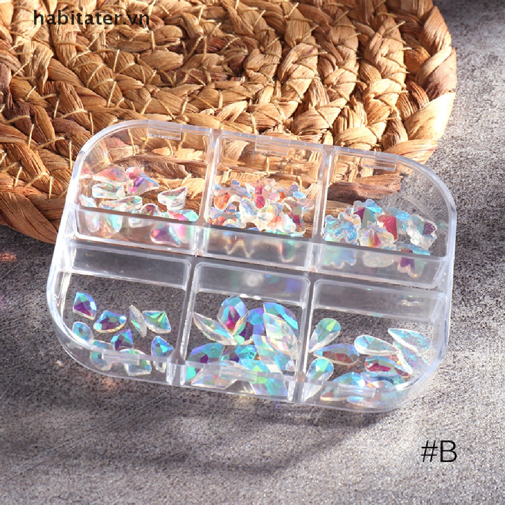 Tater Hộp 6 Kích Cỡ AB / Đính Kim Cương Giả Pha Lê Nhiều Màu Sắc