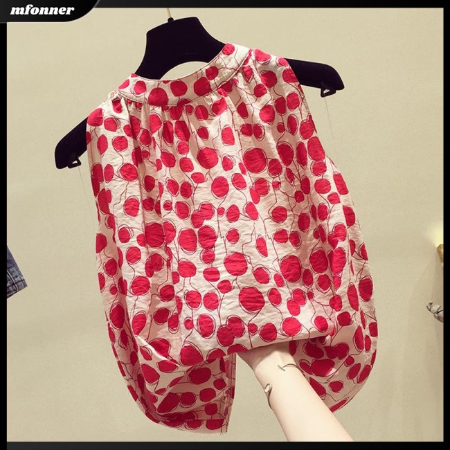 Áo Sơ Mi Chiffon Cổ Tròn Không Tay Thoáng Khí Thân Thiện Với Da In Họa Tiết Hoa Thời Trang Cho Nữ