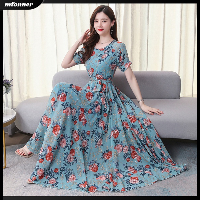 Đầm Dài Tay Ngắn In Hoa Thời Trang Mùa Hè Dành Cho Nữ